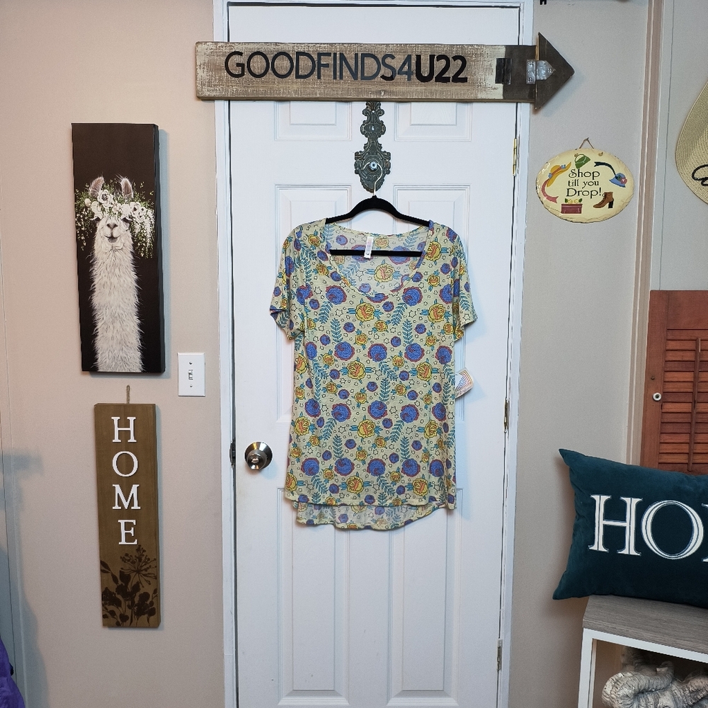 LuLaRoe Womens L Banana Yellow Classic T Floral Blouse